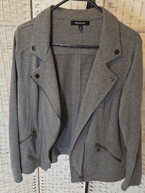 Relativity Gray Knit Moto Jacket with Zip Pockets